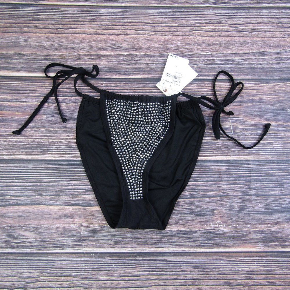Good American NEW Large Size‎ 3 Black Silver Jeweled Bikini Bottom Swim Suit